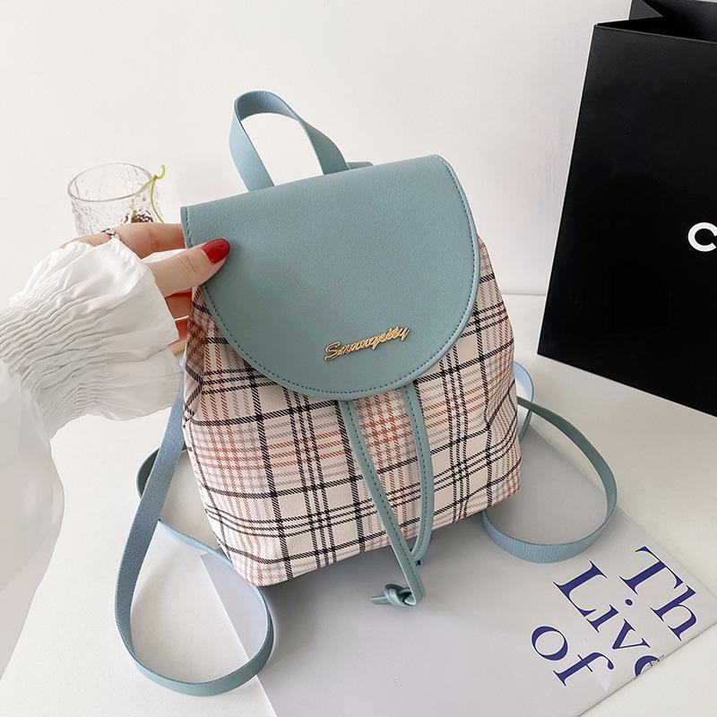 Гуанчжоу женская сумка лето принт клетка цветовая гамма сумка-ведро на шнурке простой рюкзак для мобильного телефона