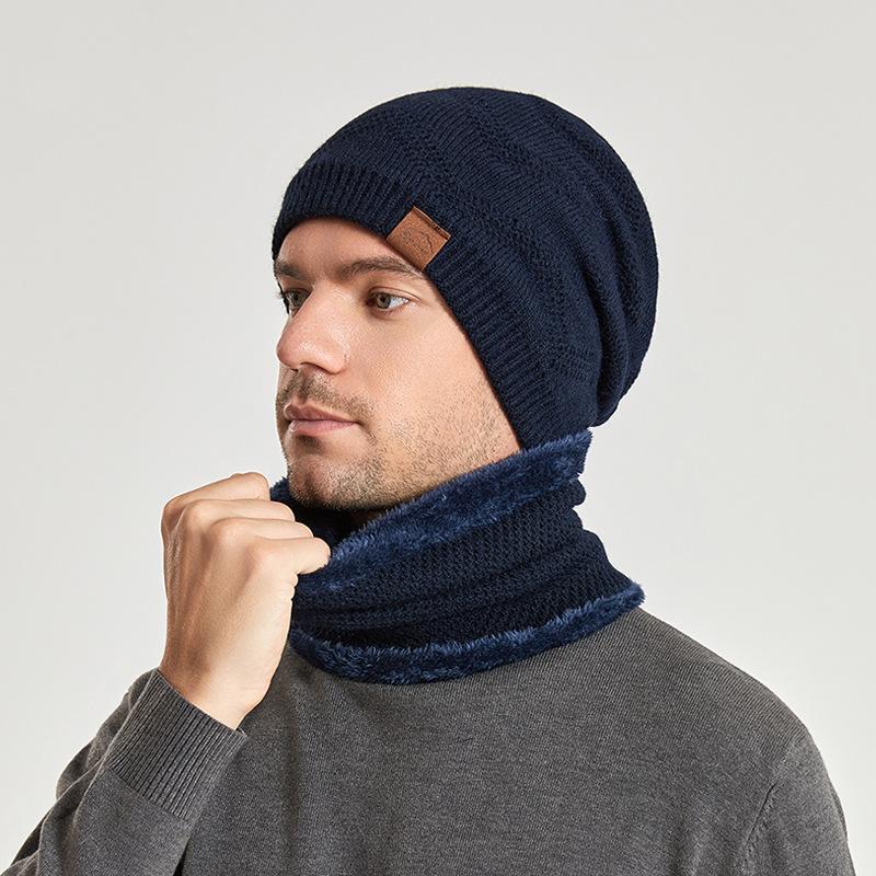 Cross-border Men's and Women's Same Hat Scarf Suit Korean Version Plus Velvet Pullover Cap Outdoor Warm Knitted Wool Cap