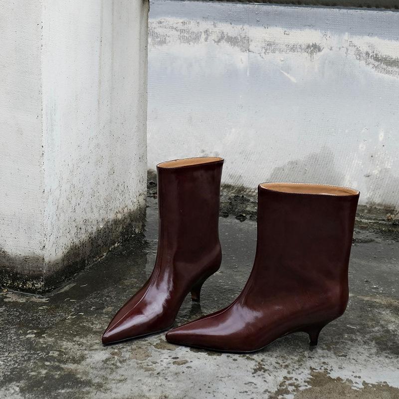 Fashion Kitten Heel Temperament Fashion Boots for Women 2025 New Red Wide Version Large Tube Circumference Mid Tube Short Boots