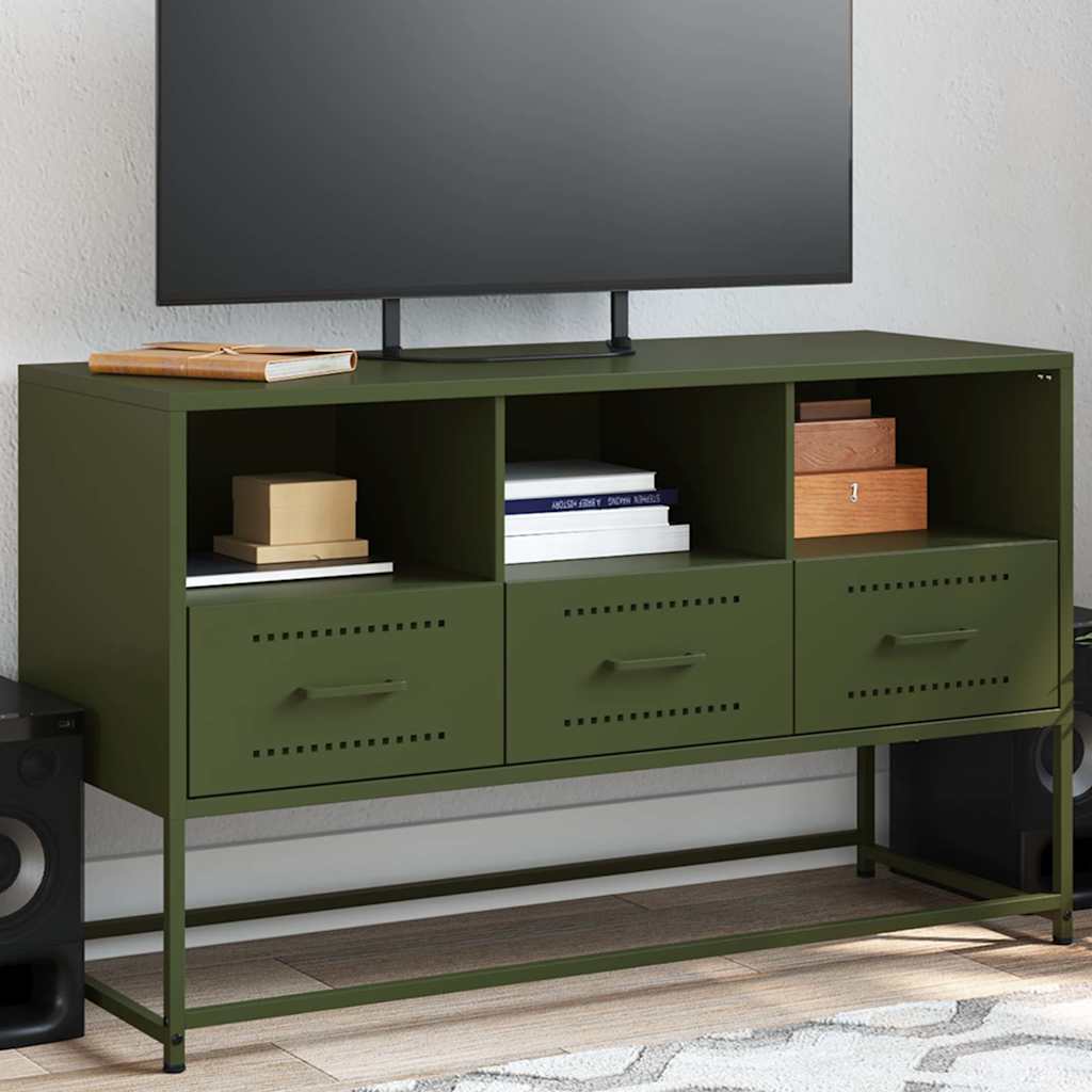 TV Stand in Olive Green 100.5 x 39 x 60.5 cm Steel