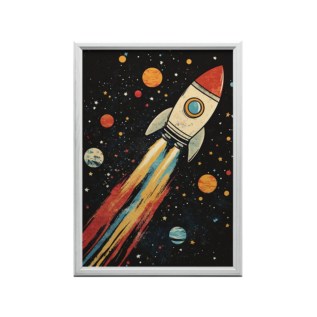Rocket In Space Poster Rocket In Space Poster, 50X70 Cm, Black Aluminum Frame, 230 Gsm Matte Paper