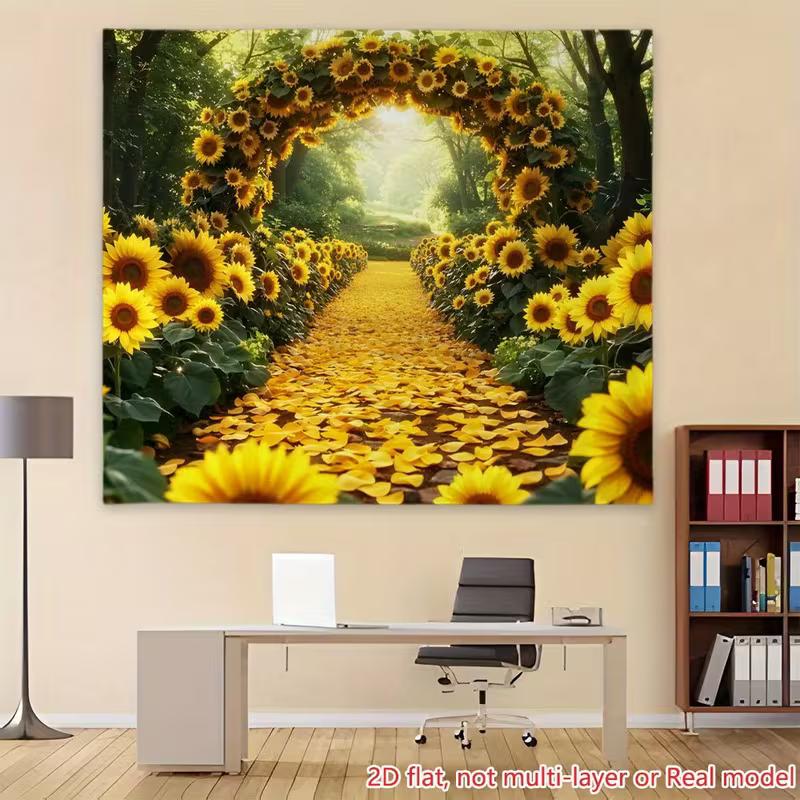 2D Printed Backdrop with Sunflower Archway, Flower Path and Green Forest