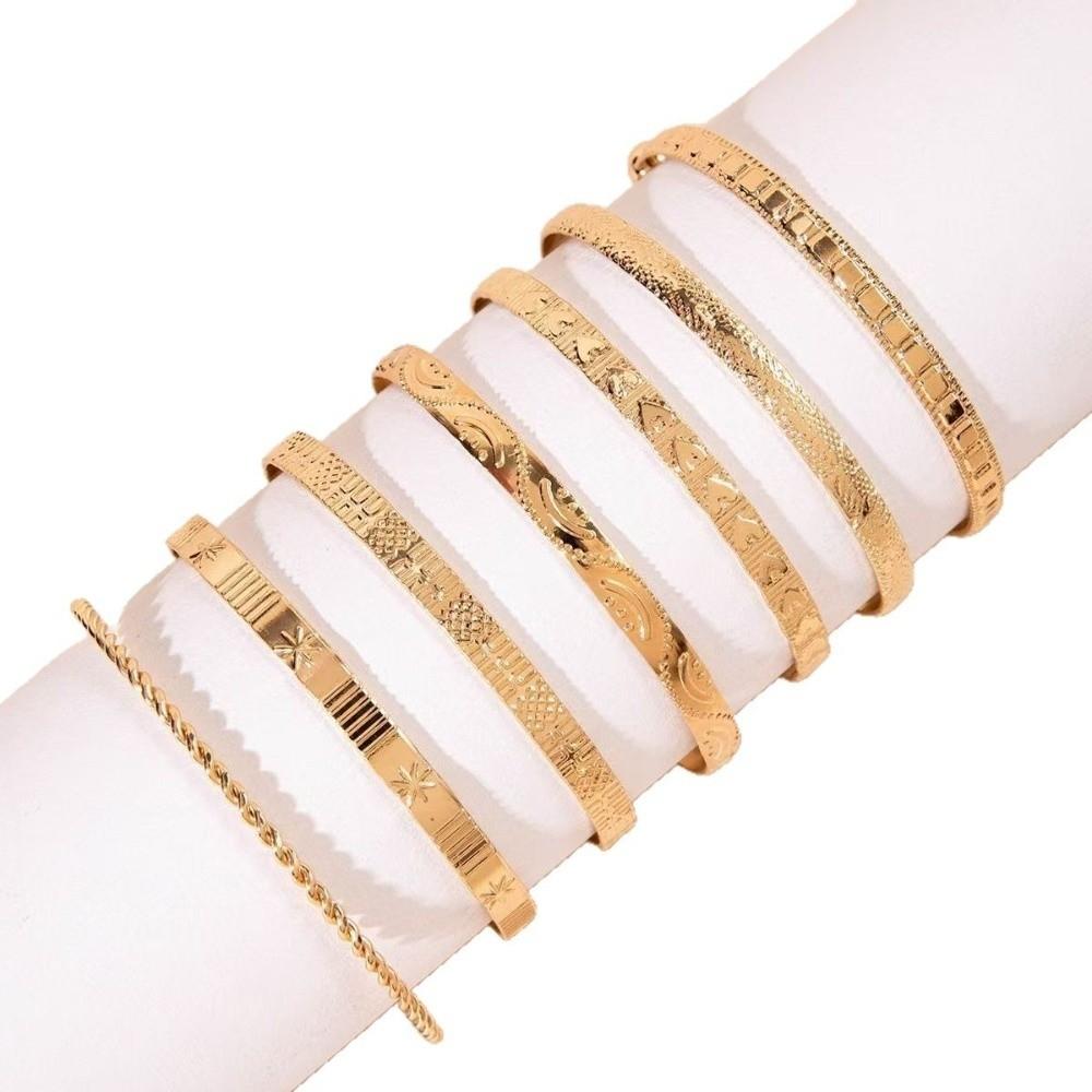 7 Pcs/Set Versatile Gold Color Bracelets Stackable Heart Prints Bracelets Music Festival