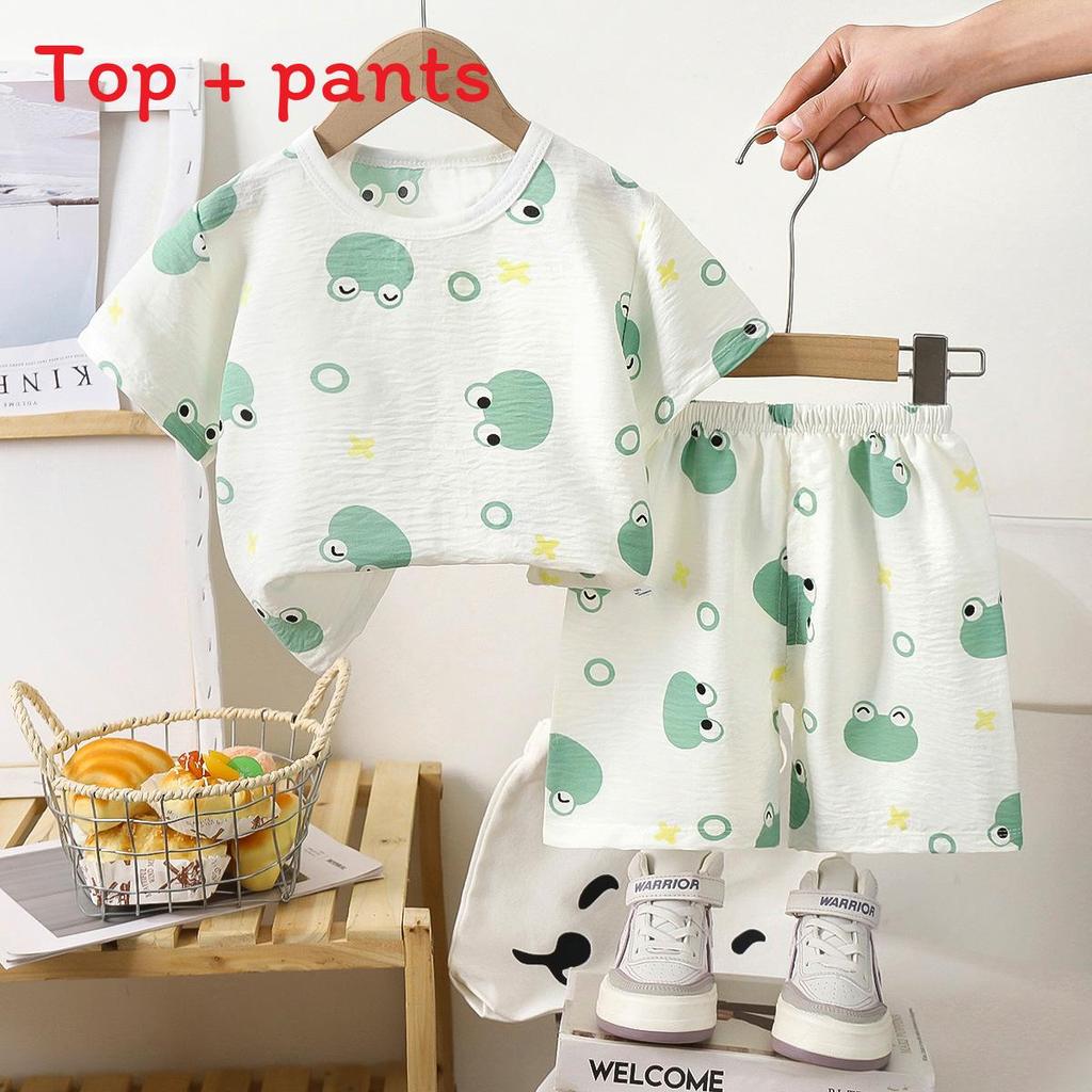 Summer Dinosaur Cartoon Boys Girls Short Sleeve Shorts Set With Soft Cotton For Toddler Play