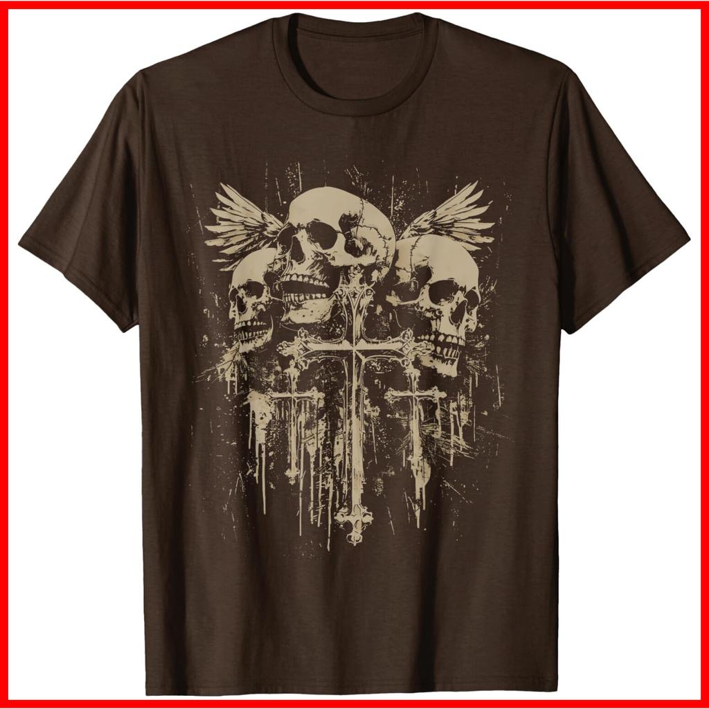 Skull Cross Wings Y2K Goth Alt Grunge Gothic Emo Aesthetic Black Cotton T-Shirt