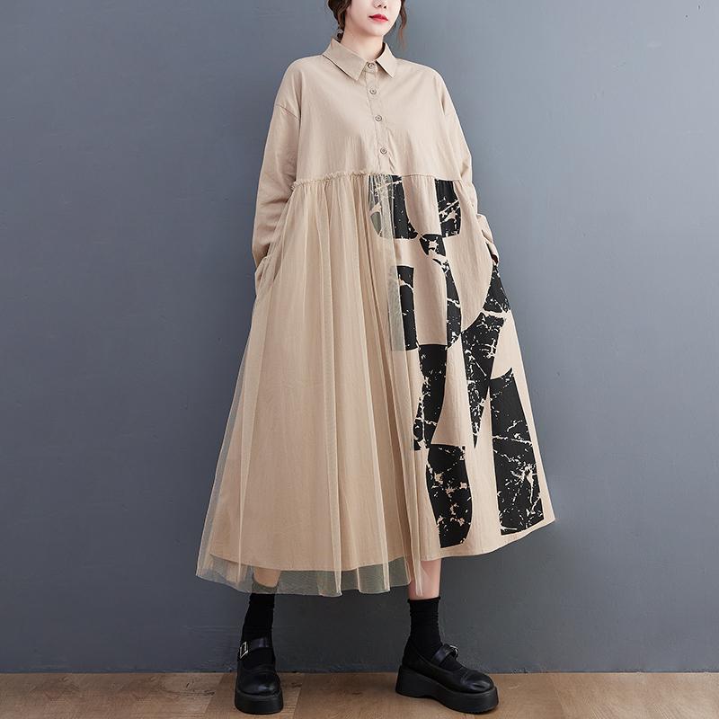 DIMANAF, новое осеннее стильное женское платье-рубашка, черное лоскутное сетчатое платье с принтом, модное свободное платье 2022, длинный кардиган