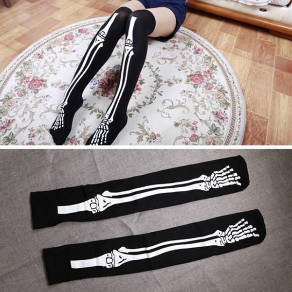 Чулки для косплея на Хэллоуин, чулки длиной до колена с черепом для женщин (цвет:черный)