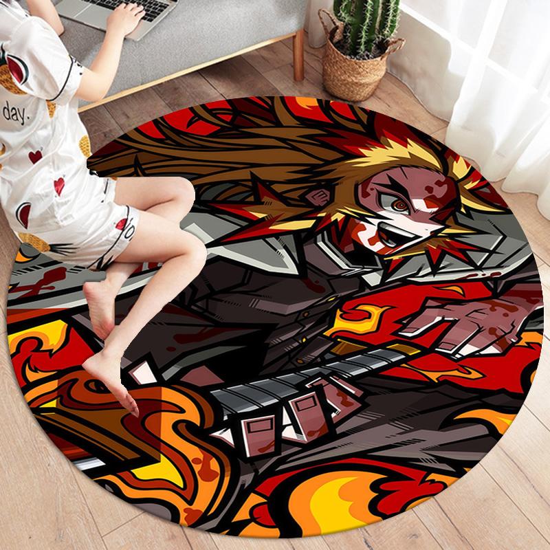 Demon Slayer Round Area Rug Carpet Rug For Living Room Bedroom Sofa Playroom Decor Nonslip Floor Mat