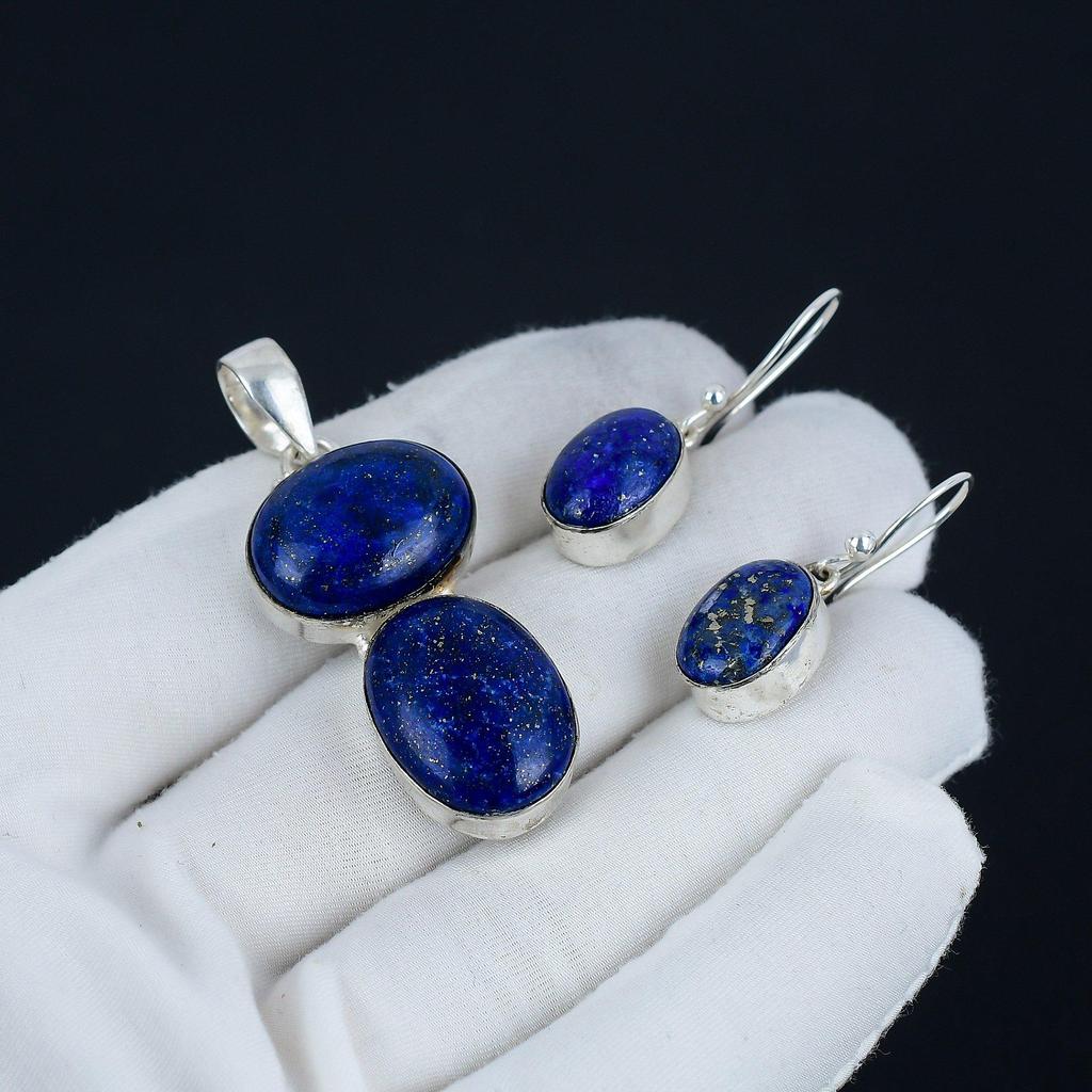 Комплект подвесок из натурального лазурита, ювелирные изделия ручной работы из драгоценного камня лазурита, серьги из стерлингового серебра 925 пробы, комплект подвесок для женщин, праздничный наряд, подарок