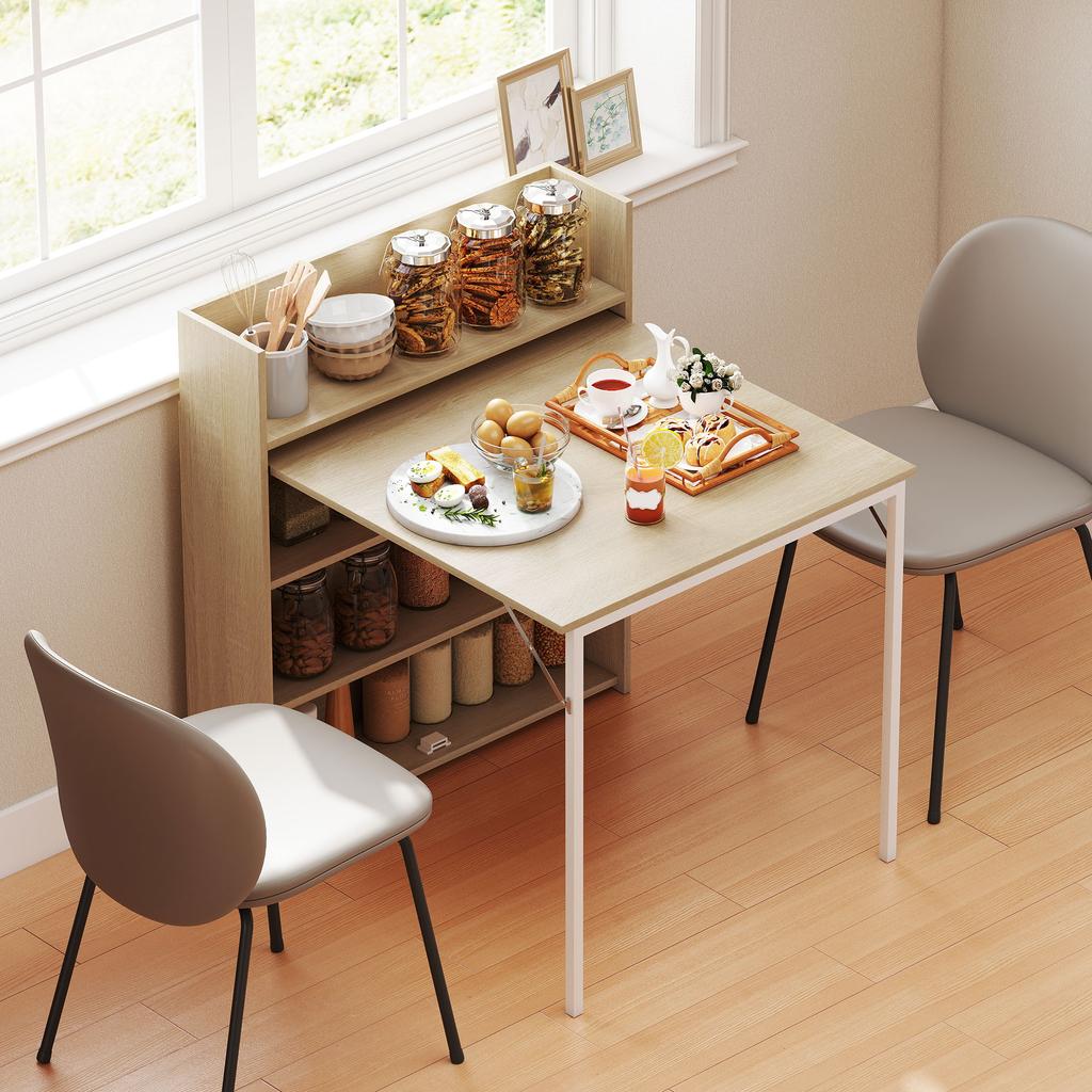 Kitchen Table Folding Dining Table With 4 Tier Shelves Modern Drop Leaf Table Oak Wood Effect