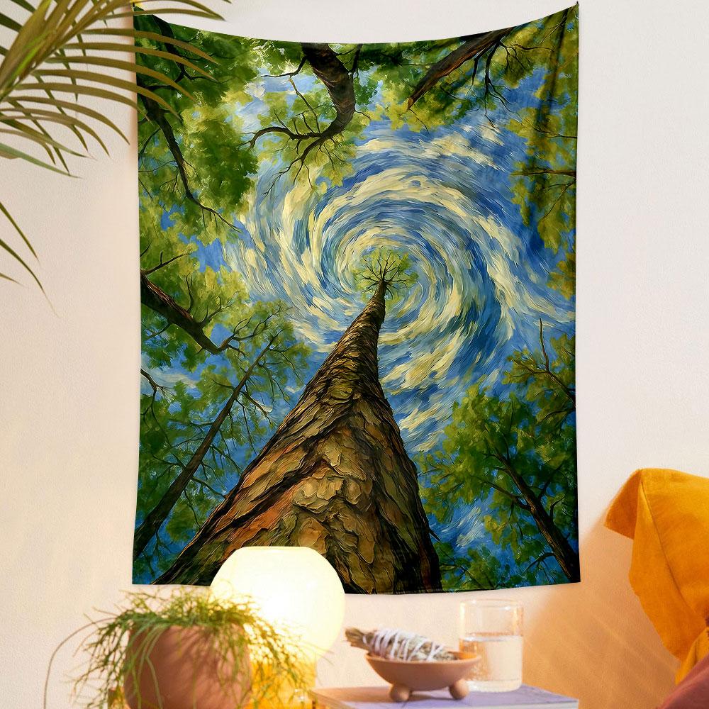 "Whimsical Forest Spiral Art Design" Patterned tapestry home decor, suitable for bedroom and living room, gift