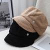 Casual winter lamb wool simple versatile cap temperament plush round standard warm octagonal hat newsboy hat