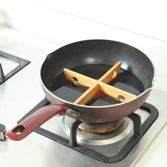 Detachable Bamboo Cross Stand Kitchen Pan Pot Insulated Shelf Heat Dish Holder
