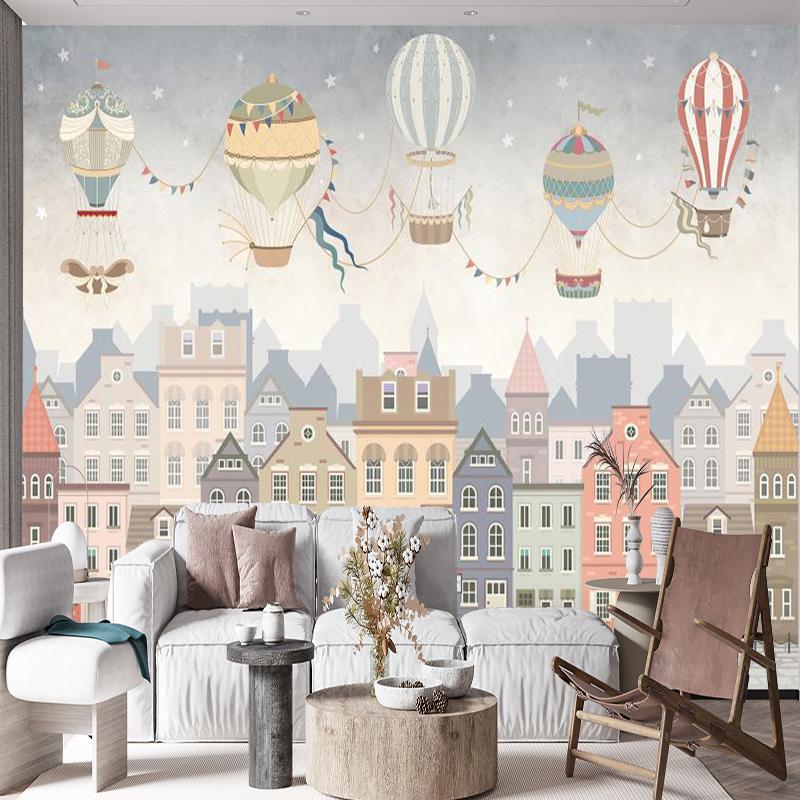 Детские обои город воздушные шары дети фото настенная роспись детская подростковая комната для мальчиков и девочек плакат Настенный декор