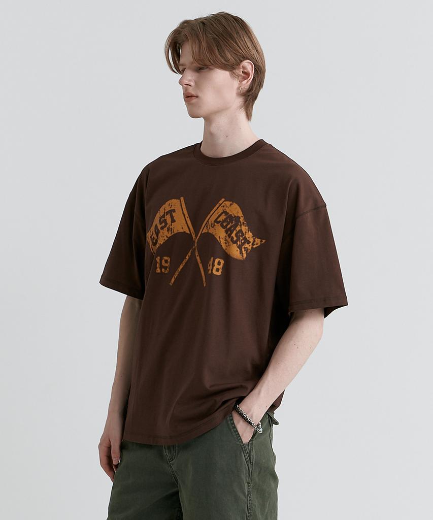 MAGOODGAN Swagver 3598 East Coast Оверсайз Коричневая Футболка с Коротким Рукавом
