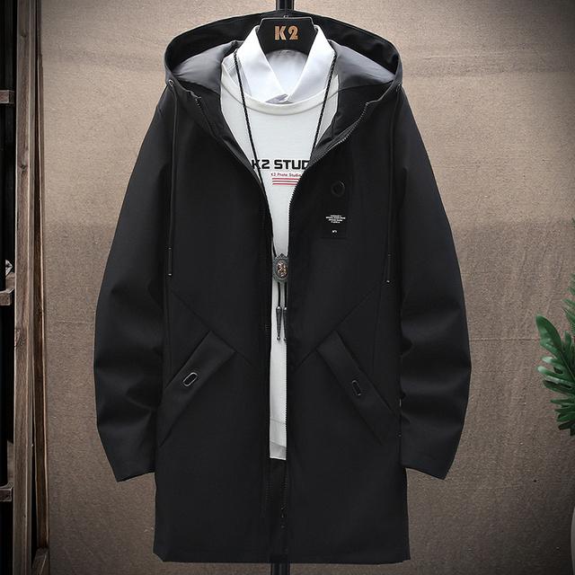 Spring Men's Classic Fashion Long Windbreaker Men Casual Loose Large Size Hooded Coat