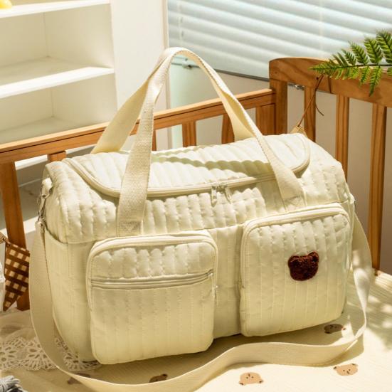 Сумка для подгузников Стеганая Легкая Большая Вместимость Узор с Медвежонком Мамина Сумка с Мягкими Плечевыми Ремнями Верхняя Ручка Просторный Органайзер