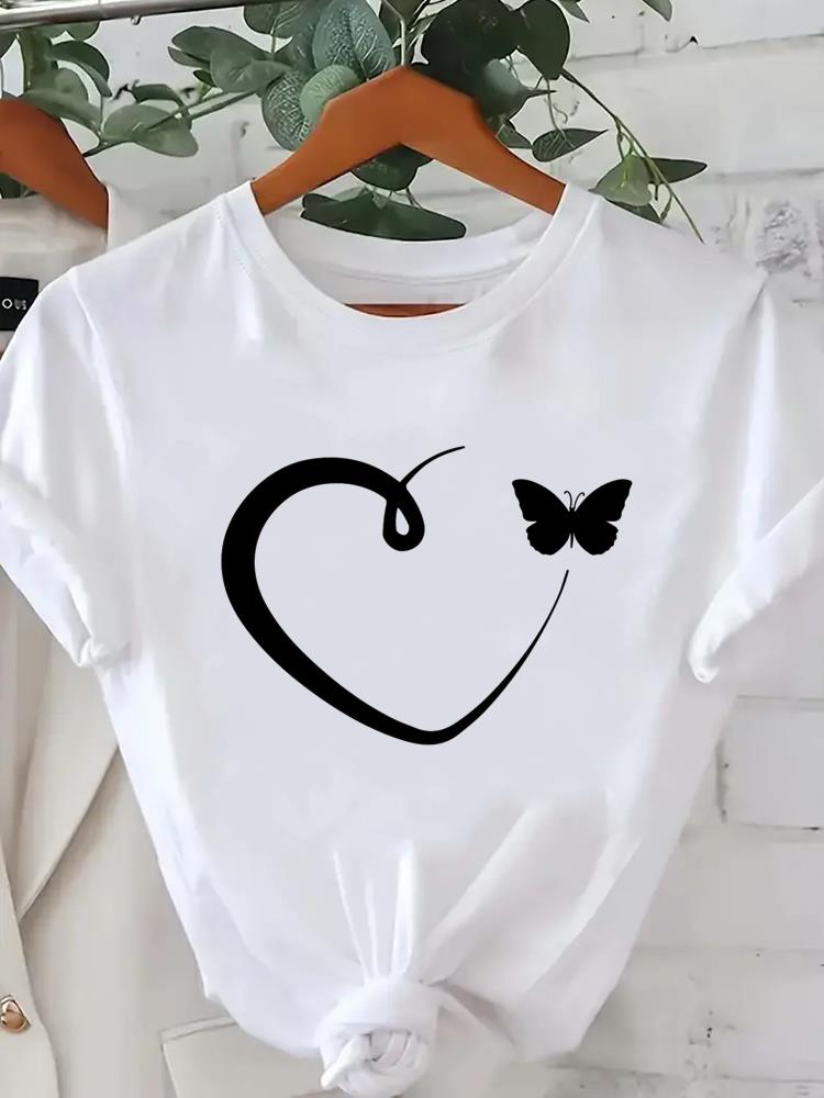 (Asian Size) style butterfly cute o-neck Lady Fashion Women Graphic Tee Short Sleeve T-shirts Casual Clothing Printed Female Top T Shirt