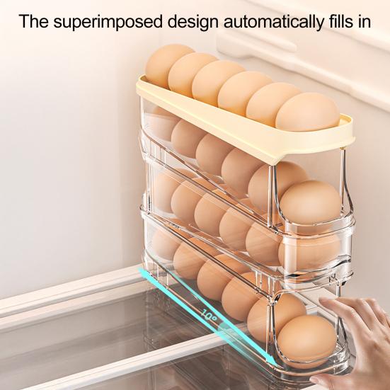Стеллаж для хранения яиц в холодильнике, большая емкость, прозрачный дизайн, многослойный, автоматический, вращающийся холодильник для яиц