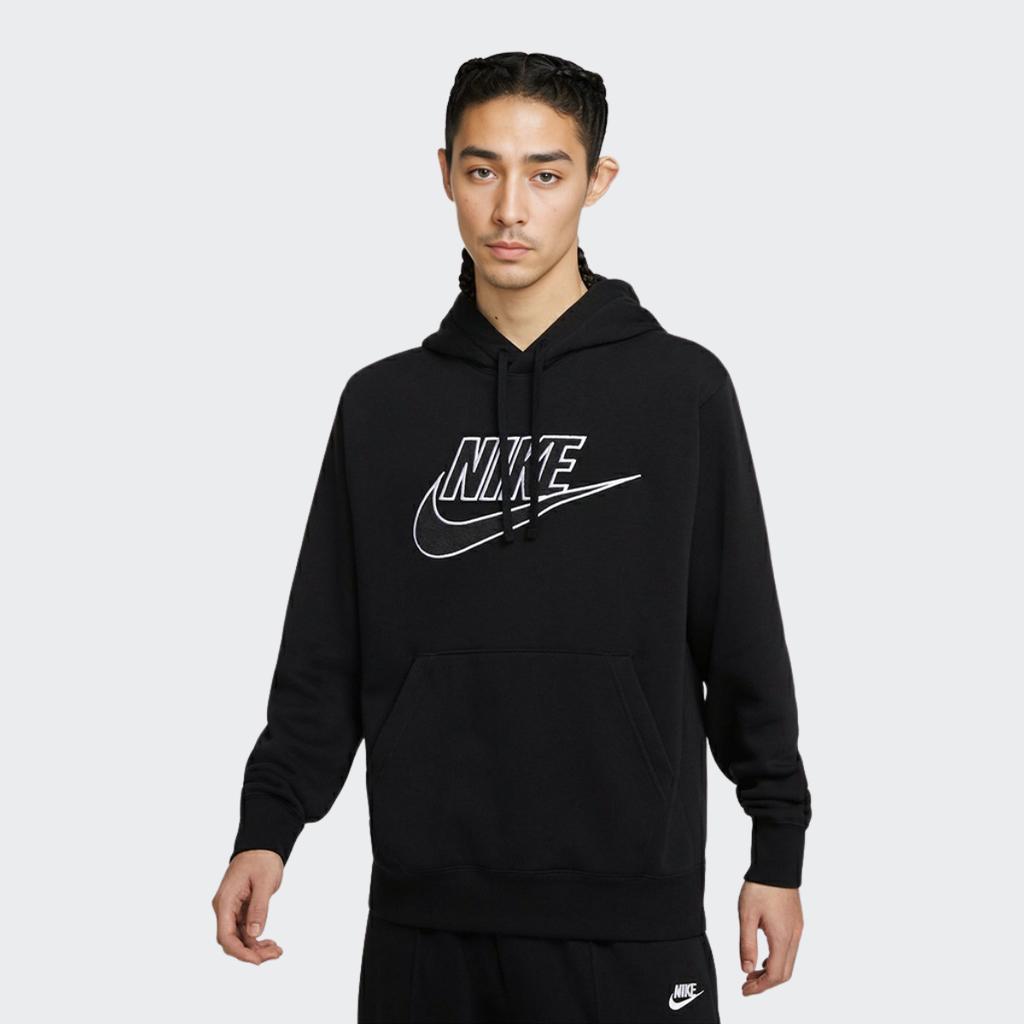 Nike Сплошной цветной пуловер с капюшоном и принтом логотипа, повседневная толстовка с длинными рукавами, мужские топы, черный DX1518-010