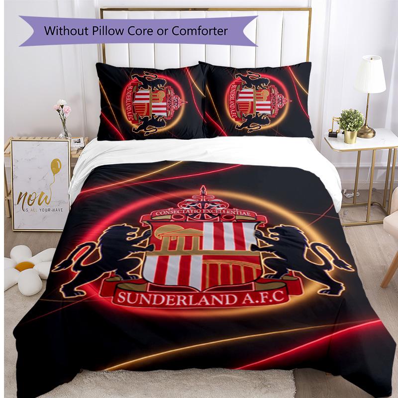 Sunderland Football Printed 3 Pieces Bedding Set, Comfortable Skin Friendly Bedroom Duvet Cover Set