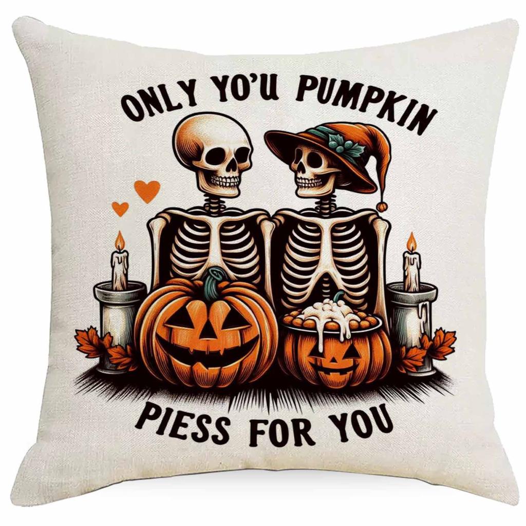 Halloween Couple Skull Print Pillowcase Home Sofa Cushion Pillowcase