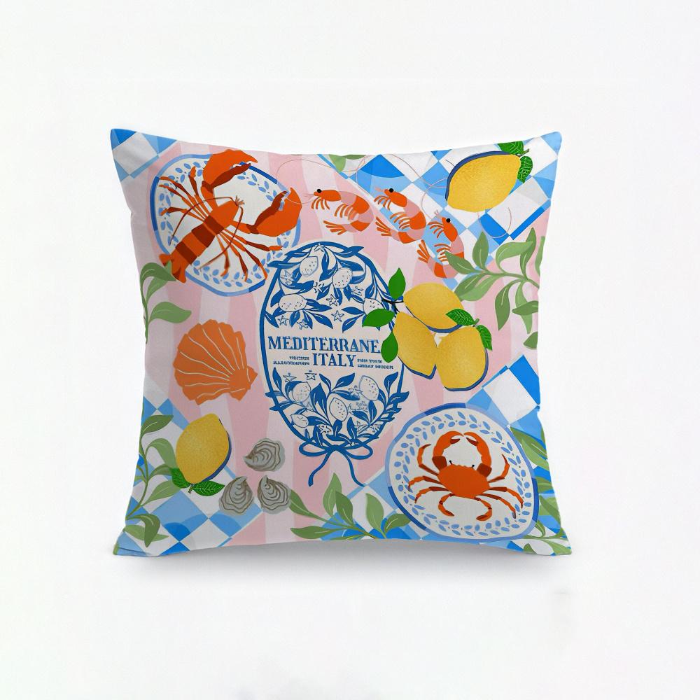 pc Pink Blue Gingham Italy Themed Pillow Cover D DoubleSided Polyester Cushion Case Lobster Lemon Nautical Decor Perfe