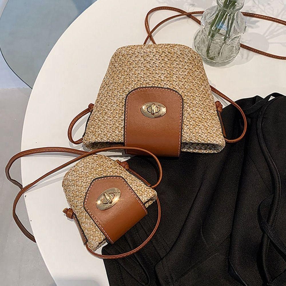 Bohemian Style Weave Shoulder Bag Mini Crossbody Bag Casual Woven Bags for Women Makeup Bag