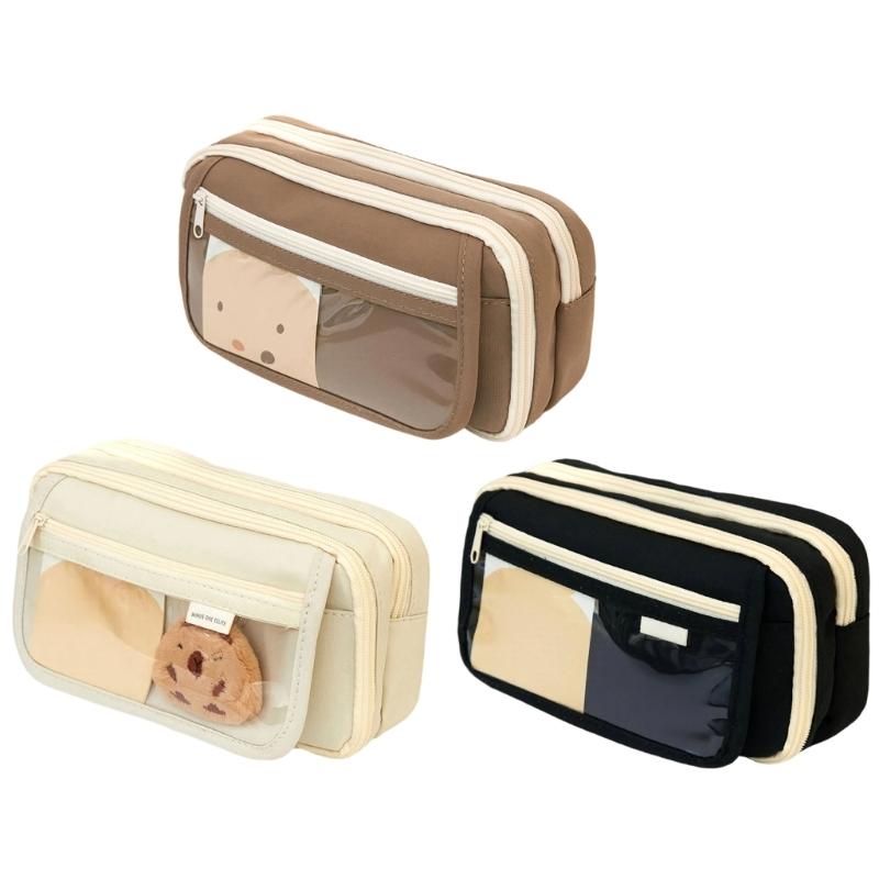 High Capacity Pencil Case 9 Compartments Canvas Pencil Bag Large Pen Organiser Travel Cosmetic Bag for Student Women