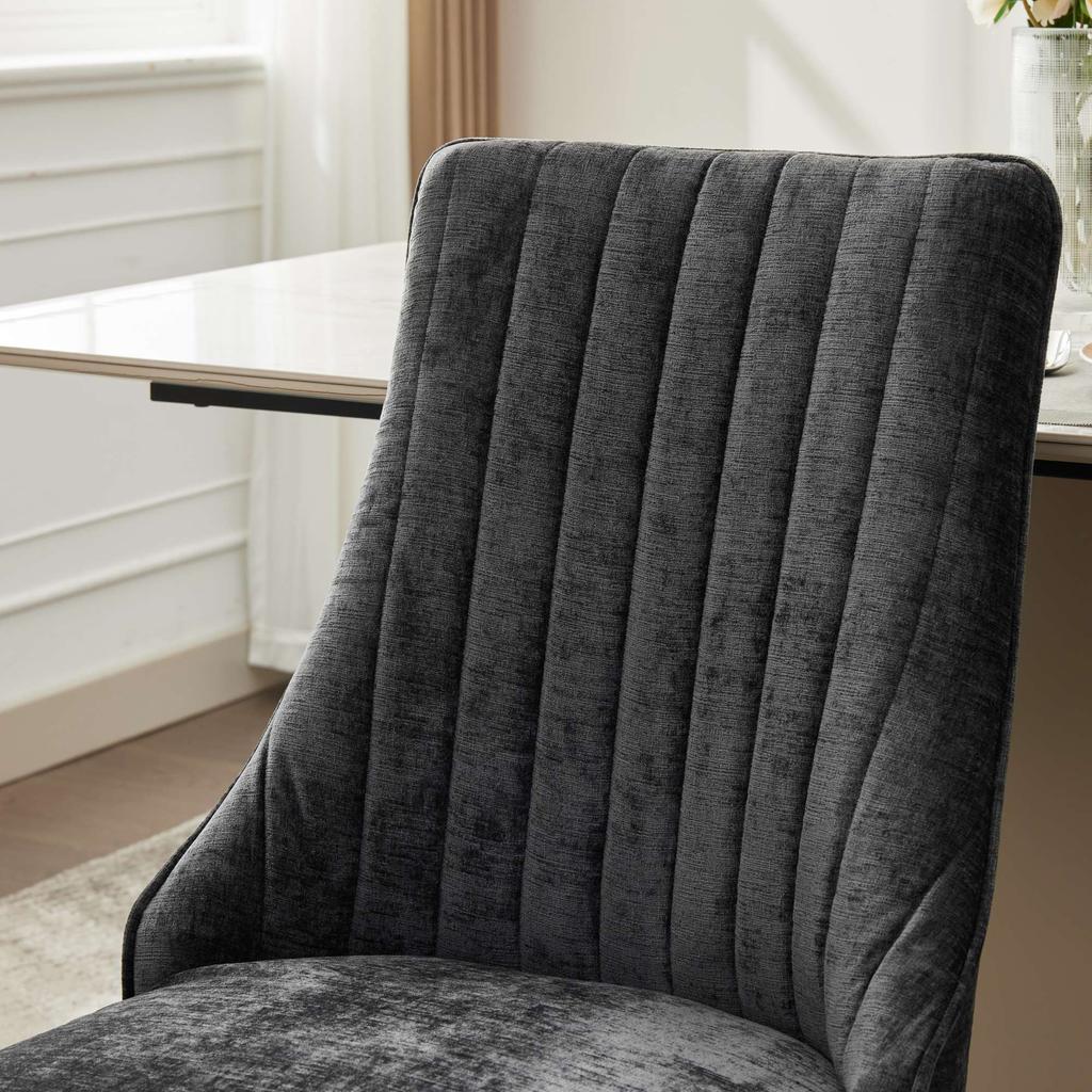 Rayon Cloth Flocking Chenille Dining Chairs, Comfy Upholstered Accent Chair with Golden Stainless Steel Plating Legs, Set of 2 (Black), DE1647BK