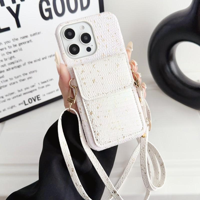 Wallet Lanyard Case for iPhone 16 15 14 Pro Max 11 12 13 15 Pro X XR XS 7 8 Plus Bag Crossbody Strap Crystal Lizard Design Cover
