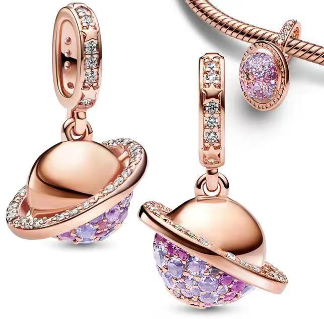 New Copper Purple Murano Bead Pansy Flower Dangle Charm Fit Original Brand Bracelet And Necklace Jewelry Gift