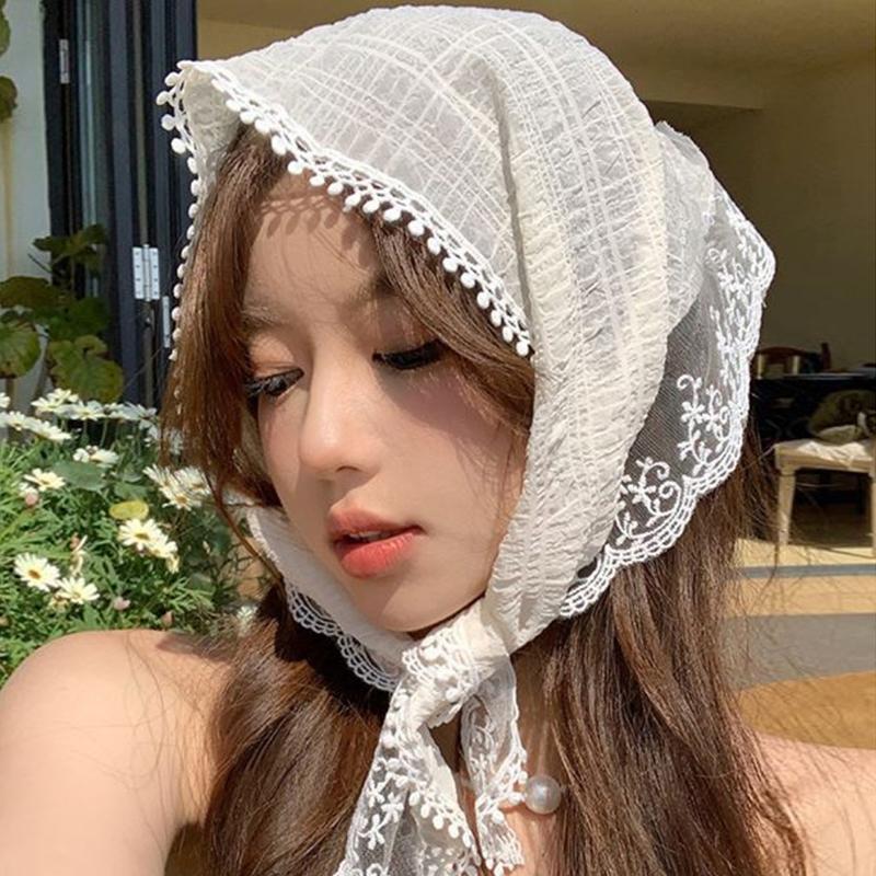 Французский пасторальный стиль кружевной треугольный шарф повязка на голову женские аксессуары для волос