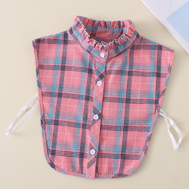 Поддельный воротник женский заостренный воротник клетчатый круглый вырез грибок край розовый воротник рубашка воротник стойка хлопок студент B550