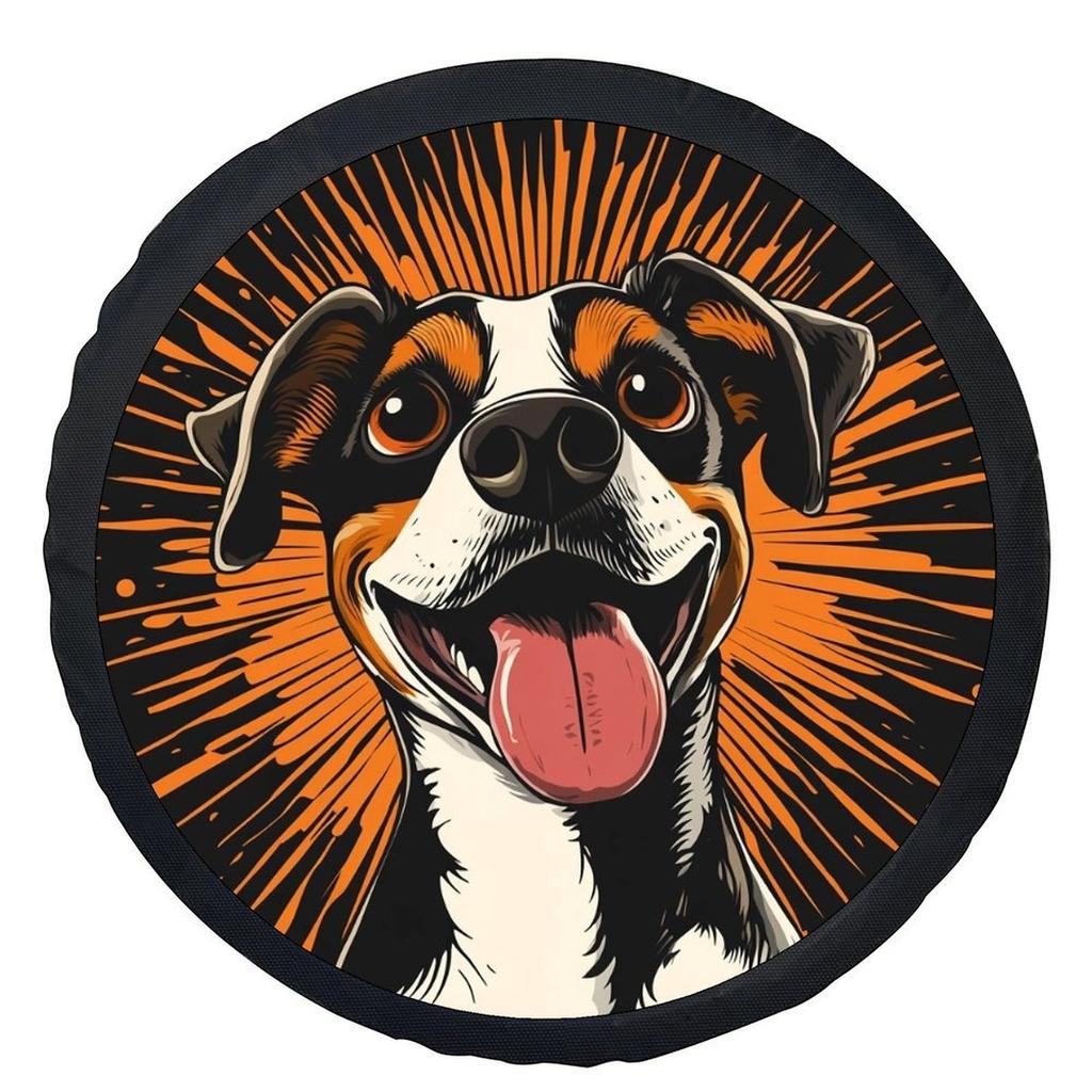 1pc Of Joyful Dog Artwork Tire Cover, Stylish Universal Wheel Protector, Fits Most Vehicle Wheels