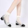 Lolita Lace Frill Mid-Calf Socks with Bow Ribbon - White Ballet Style JK Knee-Highs for Spring & Autumn