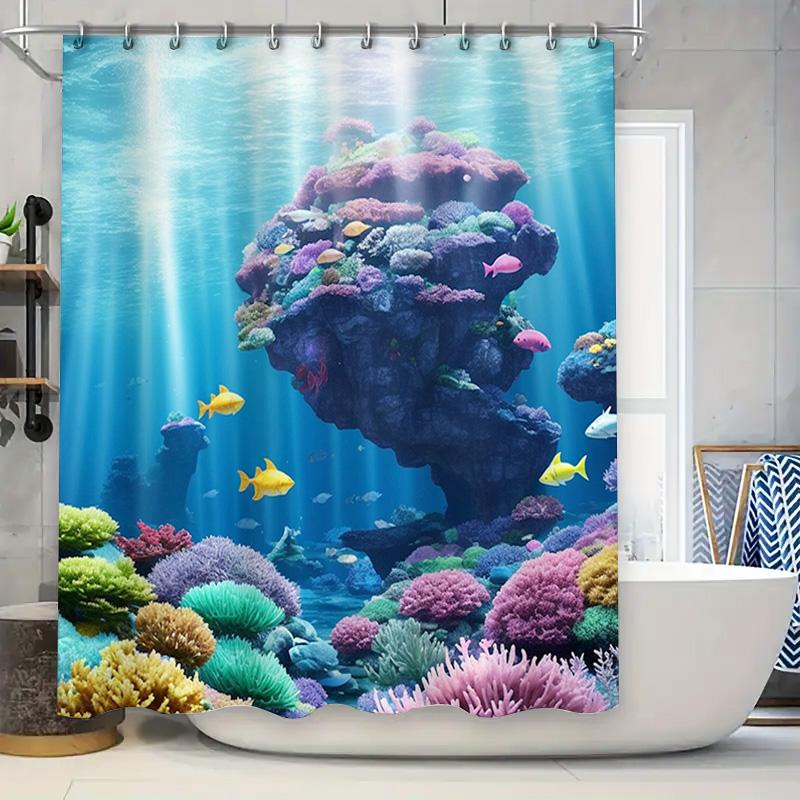 3D Занавеска для душа с принтом 'Жизнь кораллового рифа', водонепроницаемая, декоративная, для ванной комнаты, подвесные украшения, водонепроницаемые шторы для ванной