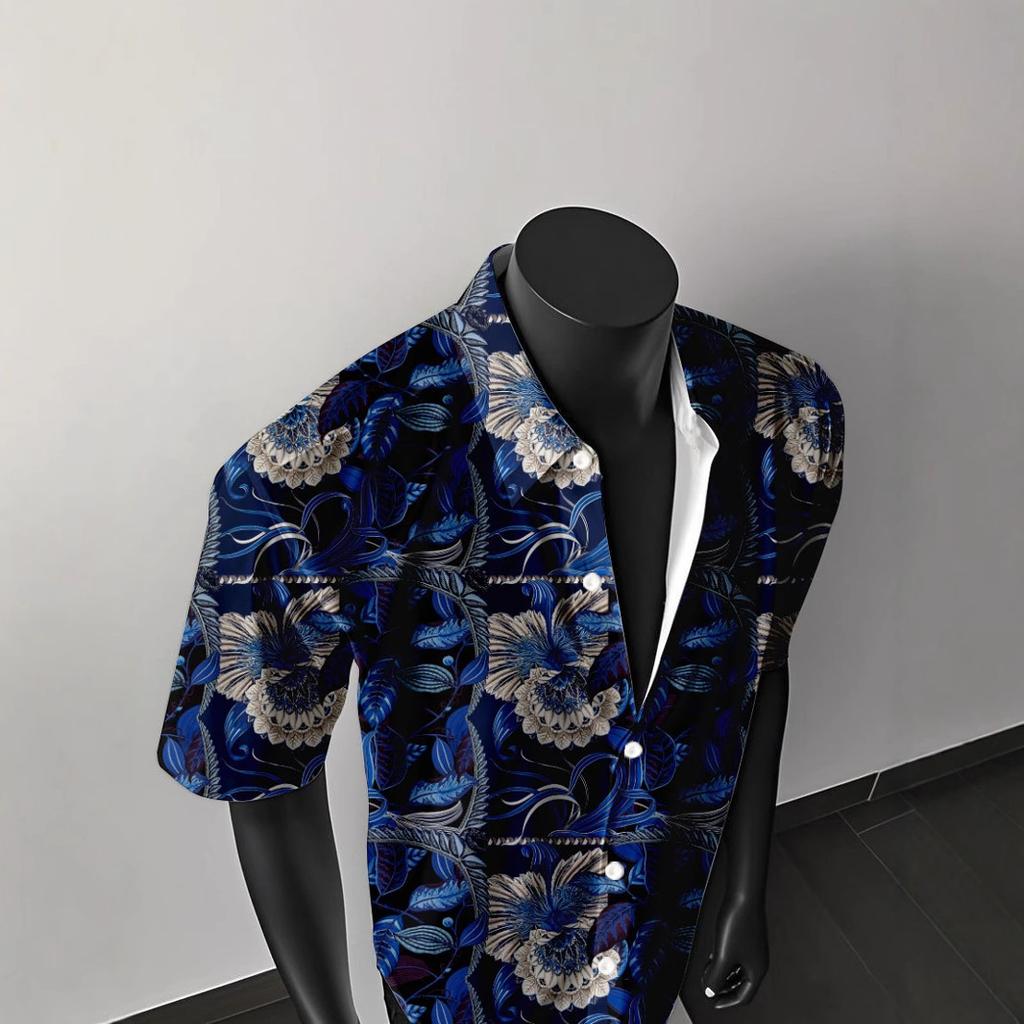 Summer Men'S Beach Shirt Surf Quick-Drying Short Sleeve Flower Shirt Seaside Hawaiian Loose Print Shirt