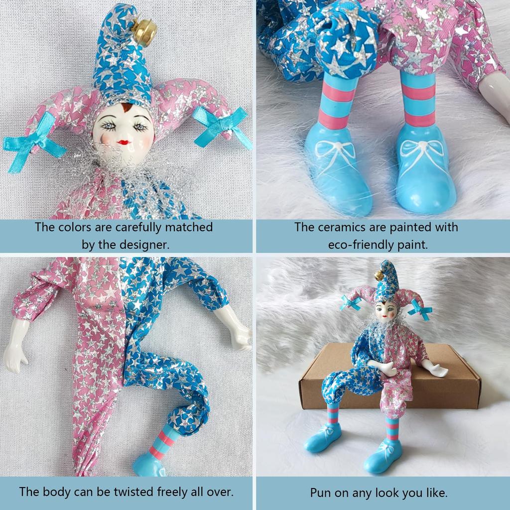 Maxyoung 14" Porcelain Clown Doll, Moveable Toy, Popular Birthday Gift