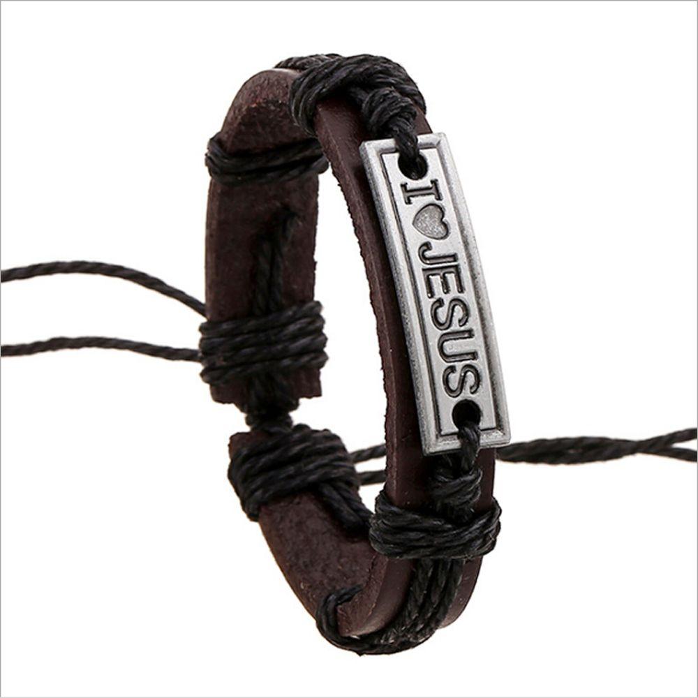 Men/Women Christian Wrap Catholic Leather Cuff Bangle Wristband "I Love JESUS" Religious Bracelet