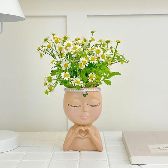 Цветочный горшок в виде лица в стиле Love Girl Head Plant Pot Small Lady Face Planter для суккулентных комнатных и уличных растений, центральный элемент рабочего стола для домашней жизни