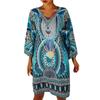 Женское летнее платье в стиле ретро с принтом в этническом стиле с длинными рукавами и v-образным вырезом, мягкое дышащее свободное платье до колена, повседневное женское повседневное платье миди