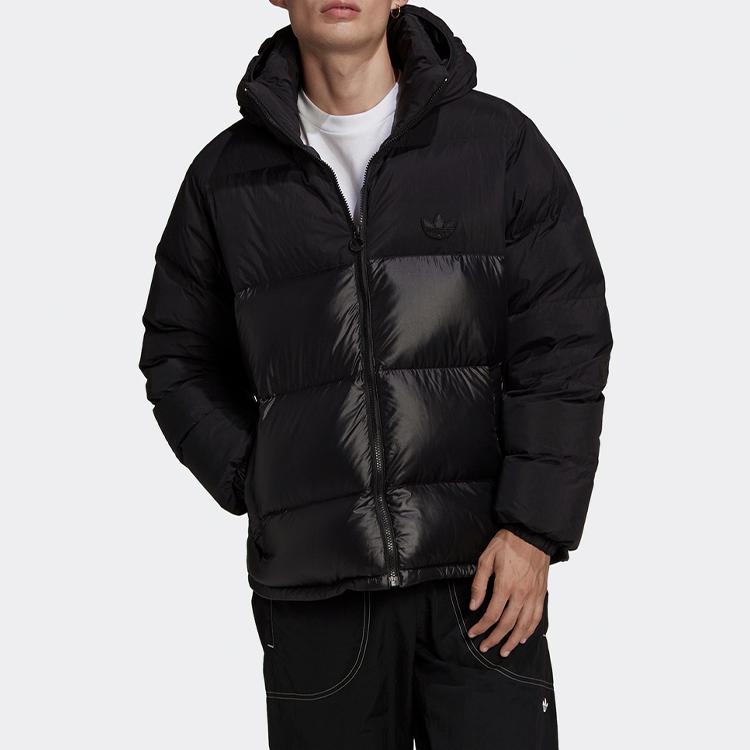 adidas Оригинальный трилистник, пух, регенерация, теплая лоскутная спортивная пуховая куртка с капюшоном, мужская верхняя одежда, черный GE1324