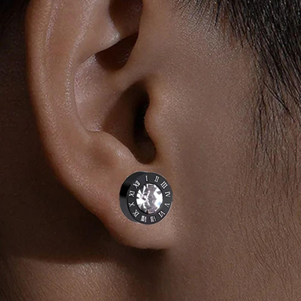 Hip Hop Men Zircon Earrings Earrings Hip Hop Earring Roman Numerals Stud Earring Jewelry Gift