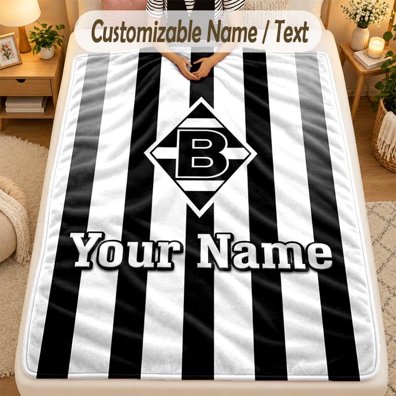 Flannel BlanketBorussia Mönchengladbach Custom Name Text Personalized Soft Warm Throw Blanket Home Decor Gift