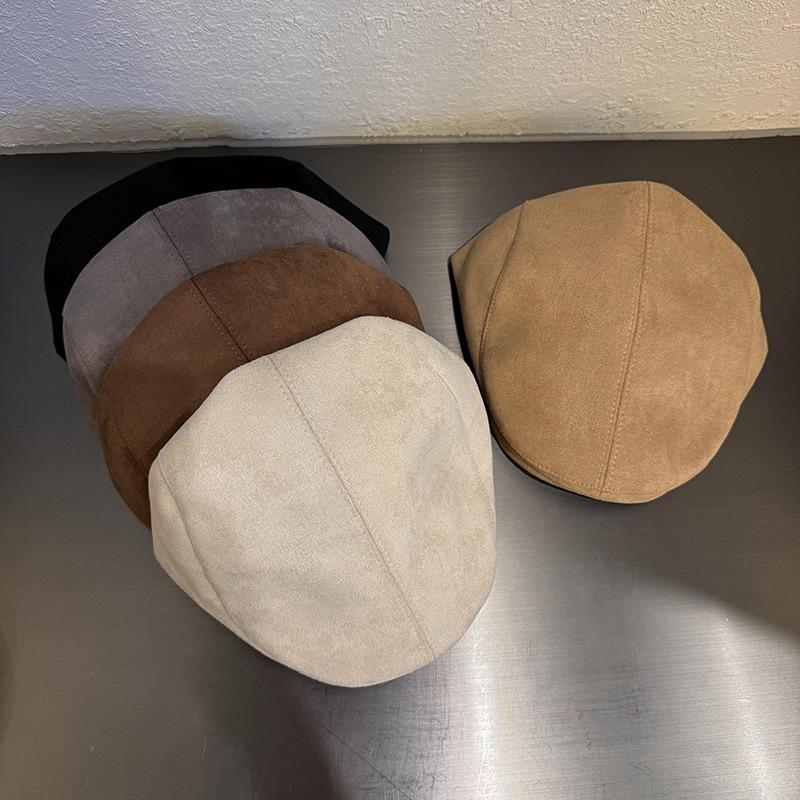 Solid color simple suede forward hat children autumn and winter casual versatile face small retro anti-duck hat