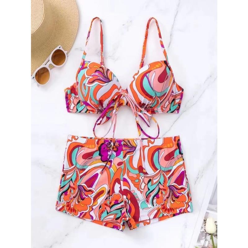 Printed Female Swimsuit High Waist Bikini Women Swimwear Two-piece Bikini Set With Bra Cup Bather Bathing Suit Swim