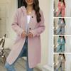 Hooded Long Sleeve Cardigan Coat Loose Fit Solid Color Single Breasted Mid-length Sweater Outwear