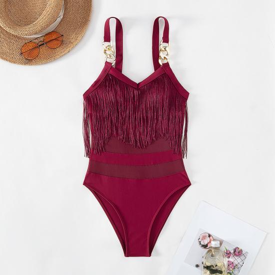 Женский сексуальный монокини слинг без рукавов с кисточками и декором купальник с сеткой, с открытой спиной, цельный бикини