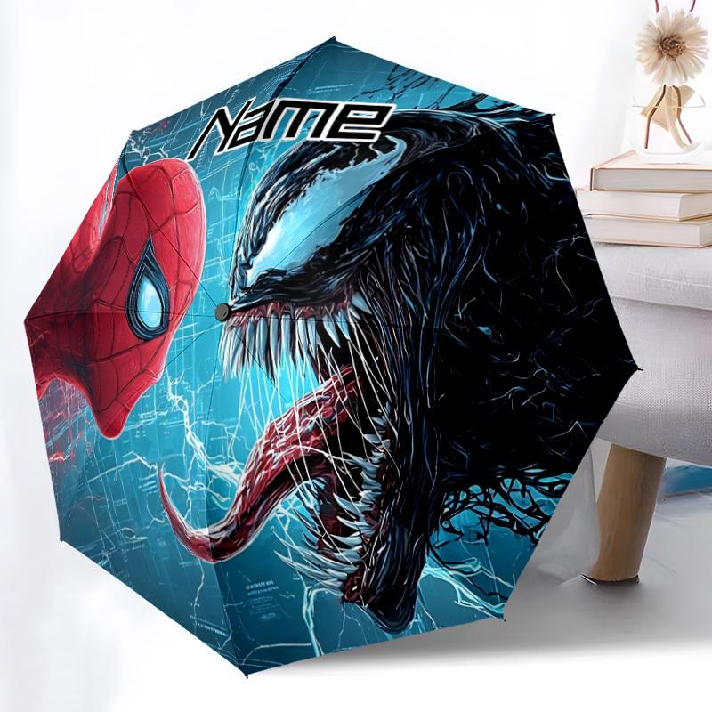 1PC Venom SpiderMan - Custom Name Automatic Folding Umbrella - Compact 8-Rib Design, Durable Plastic & Iron, Daily Use S0106014